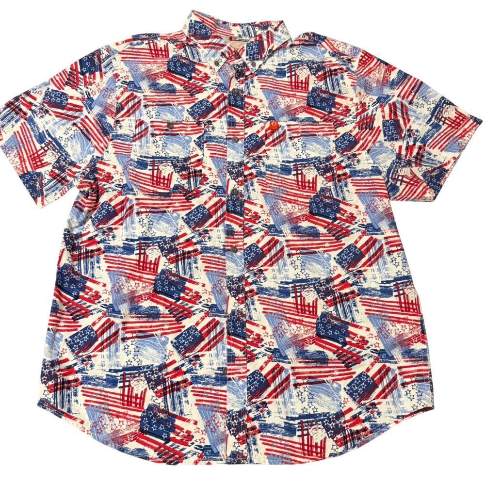 The American Outdoorsman Men XL Short Sleeve Button Up Shirt American Flag Print - Picture 1 of 8
